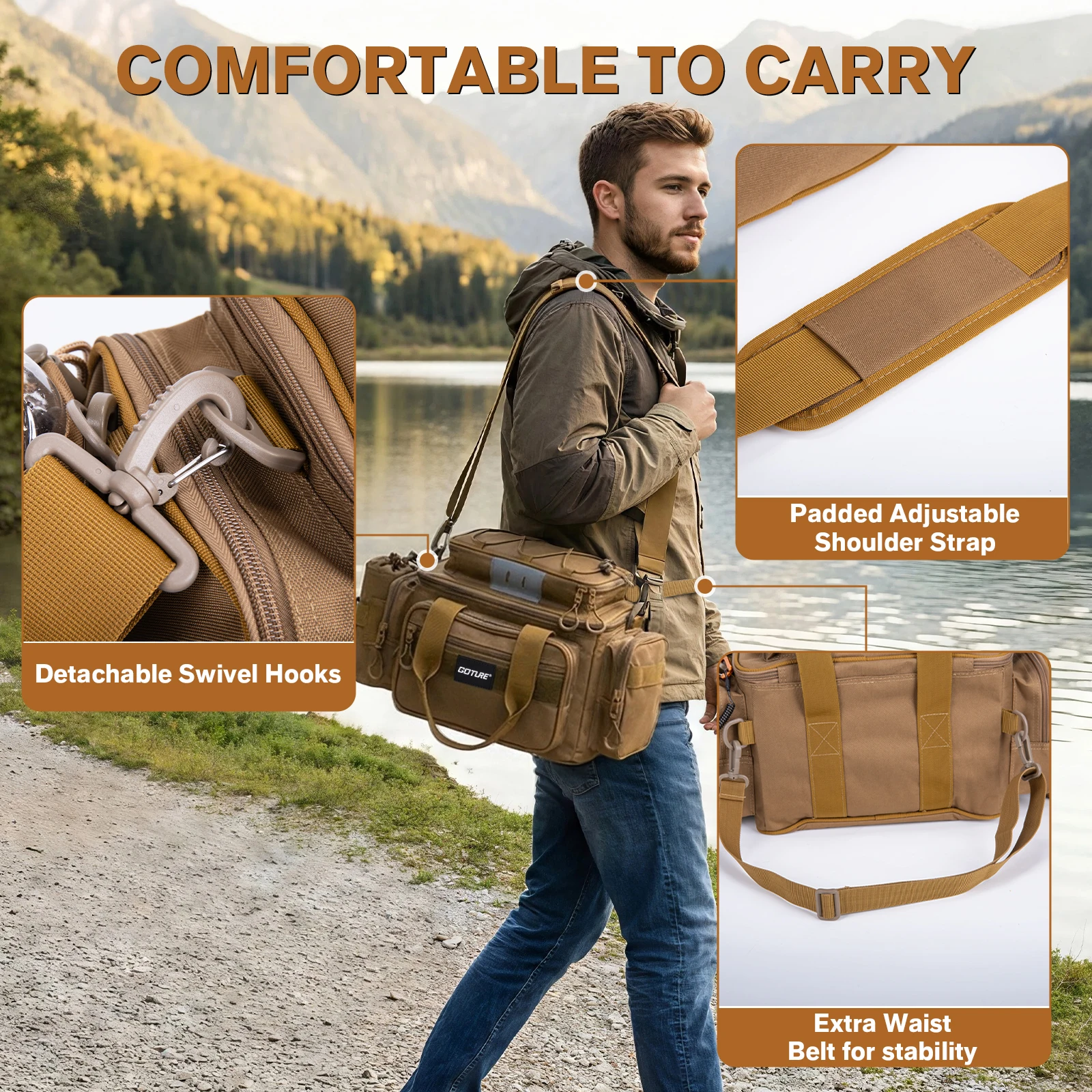 Goture Oxford 600D Bolsa de Pesca Impermeable con Soporte y Bolsillos - imagen 2