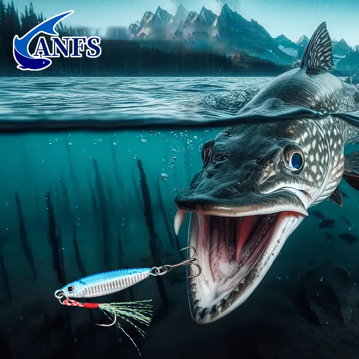 Vista completa del set de 5 jigs metálicos ANFS en distintos acabados
