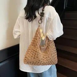 Bolso de Paja Calado Bohemio Tipo Cubo – Gran Capacidad para Playa