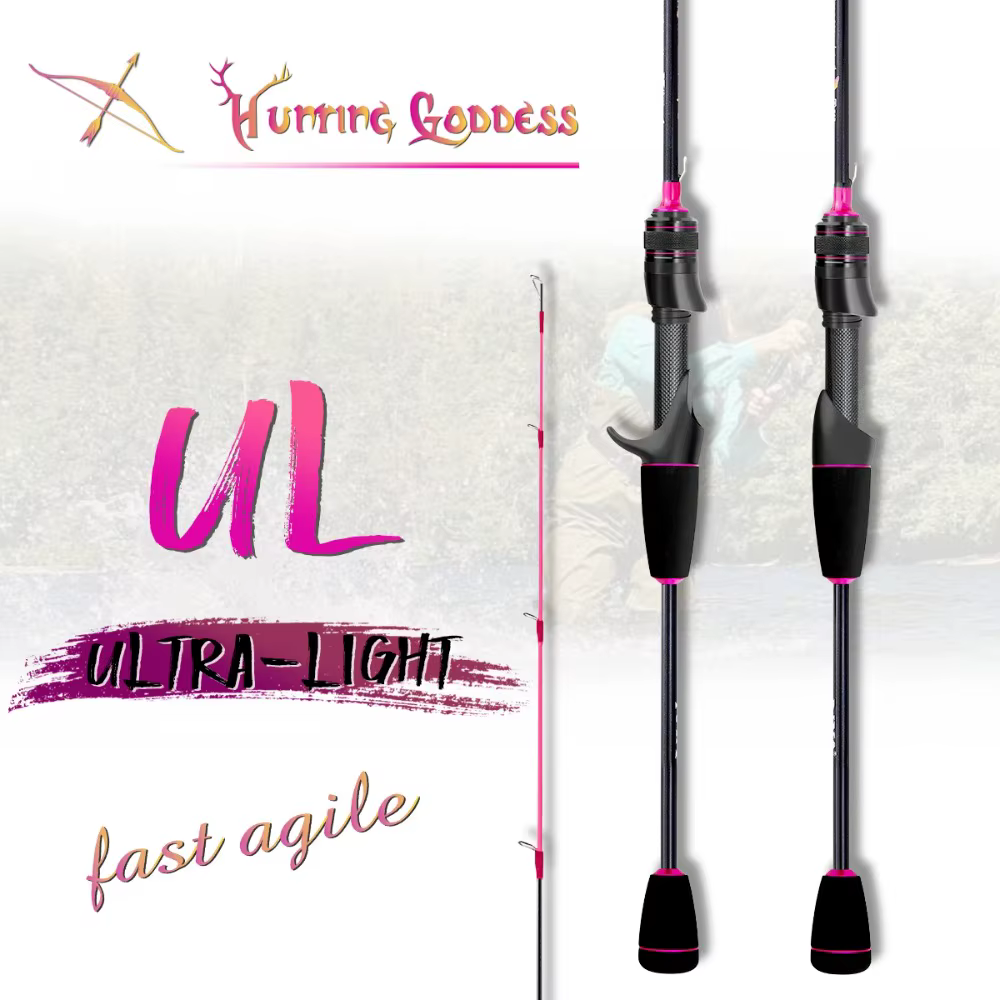 Cana ultraligera de carbono para mujer 1.35-1.80 m accion rapida rosa