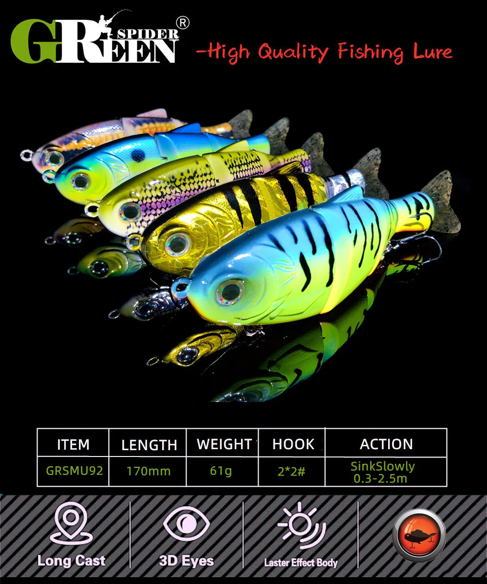 Swimbait GREENSPIDER vista lateral con detalle de textura realista