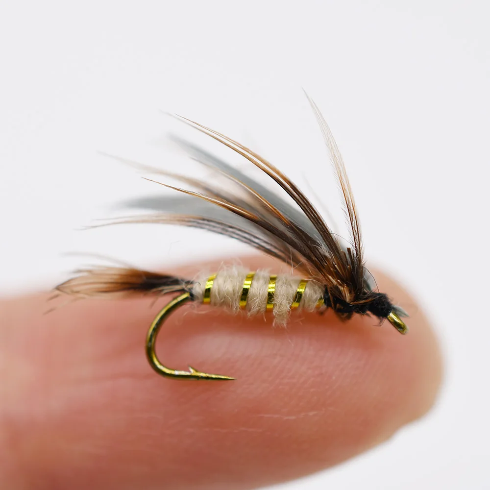 Anzuelos de mosca Peacock Burnt Wing con púas para trucha