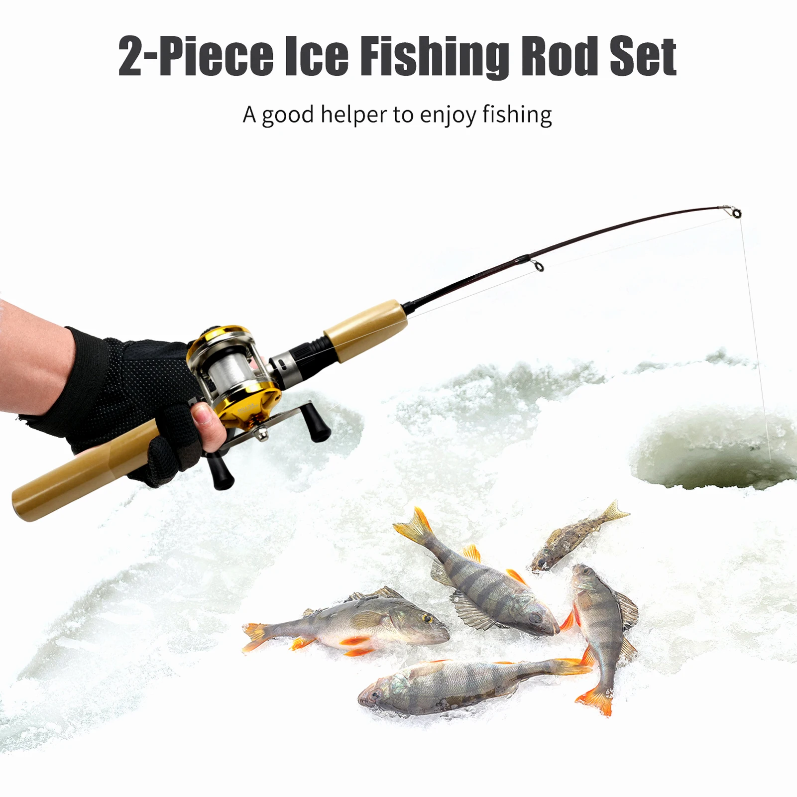 FREE FISHER Kit pesca en hielo: caña telescópica en tramos y anzuelos - imagen 3