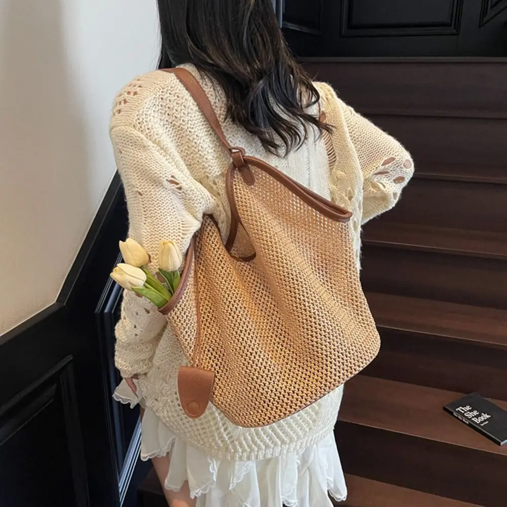 Bolso de playa tejido de paja con diseño hueco y gran capacidad - imagen 4