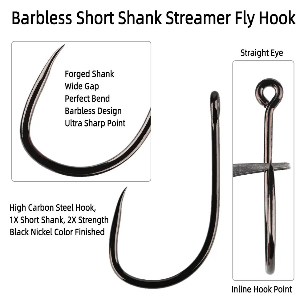 Anzuelos streamer vástago corto sin púas para moscas Tarpon agua salada - imagen 4