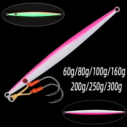 Jig metálico de jigging lento luminoso con doble anzuelo auxiliar