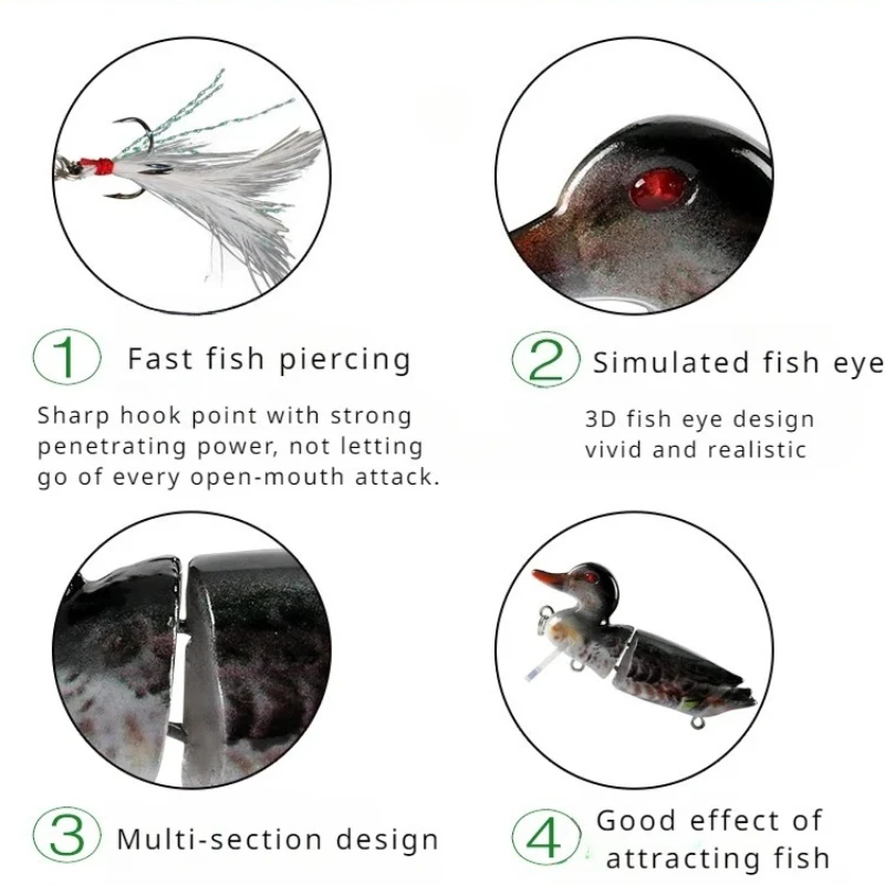 Señuelo Lua Bait imitación de pato multisección, anzuelos con ojos 3D - imagen 5