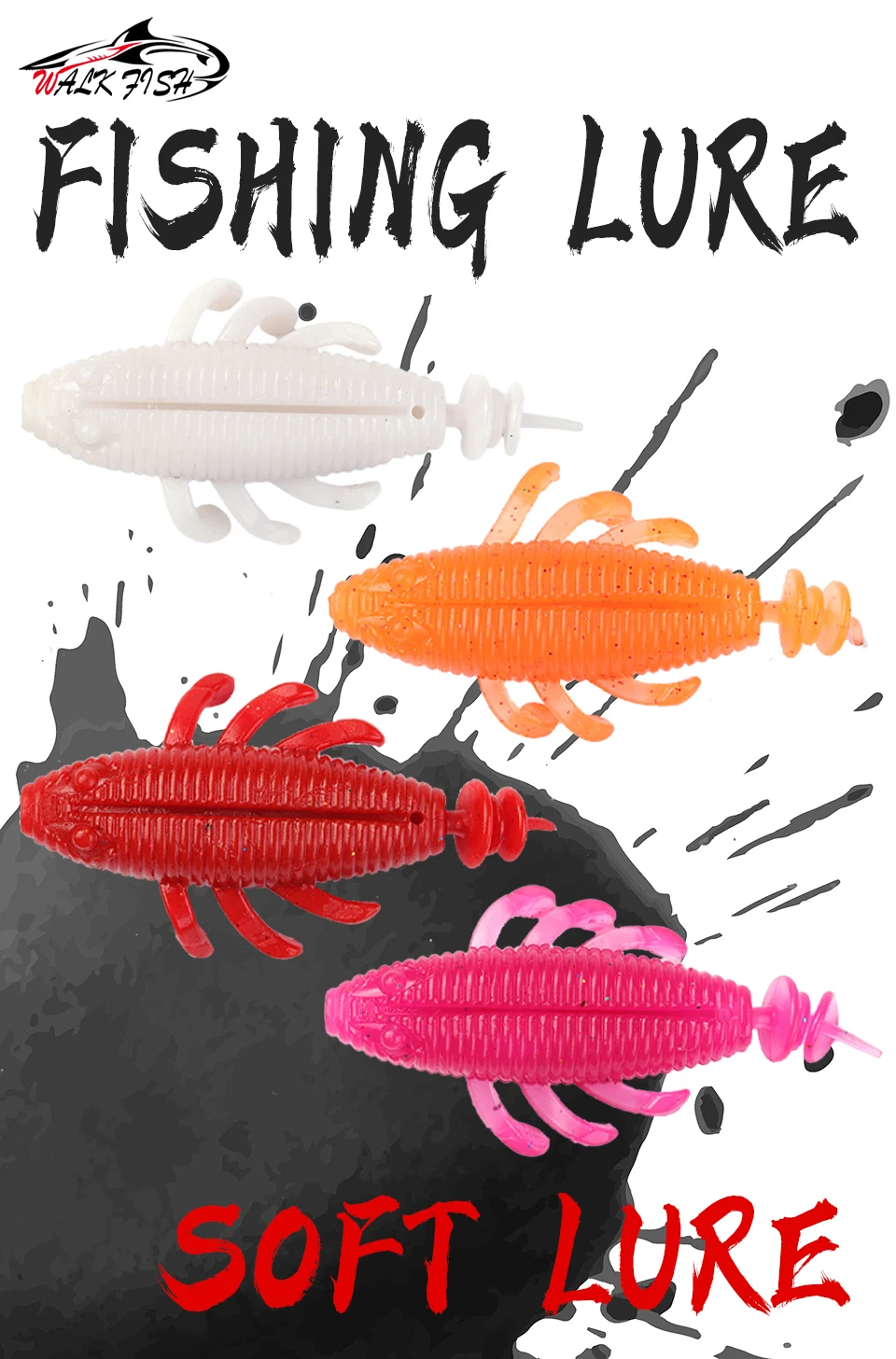 Set de 4 señuelos blandos WALK FISH en colores variados
