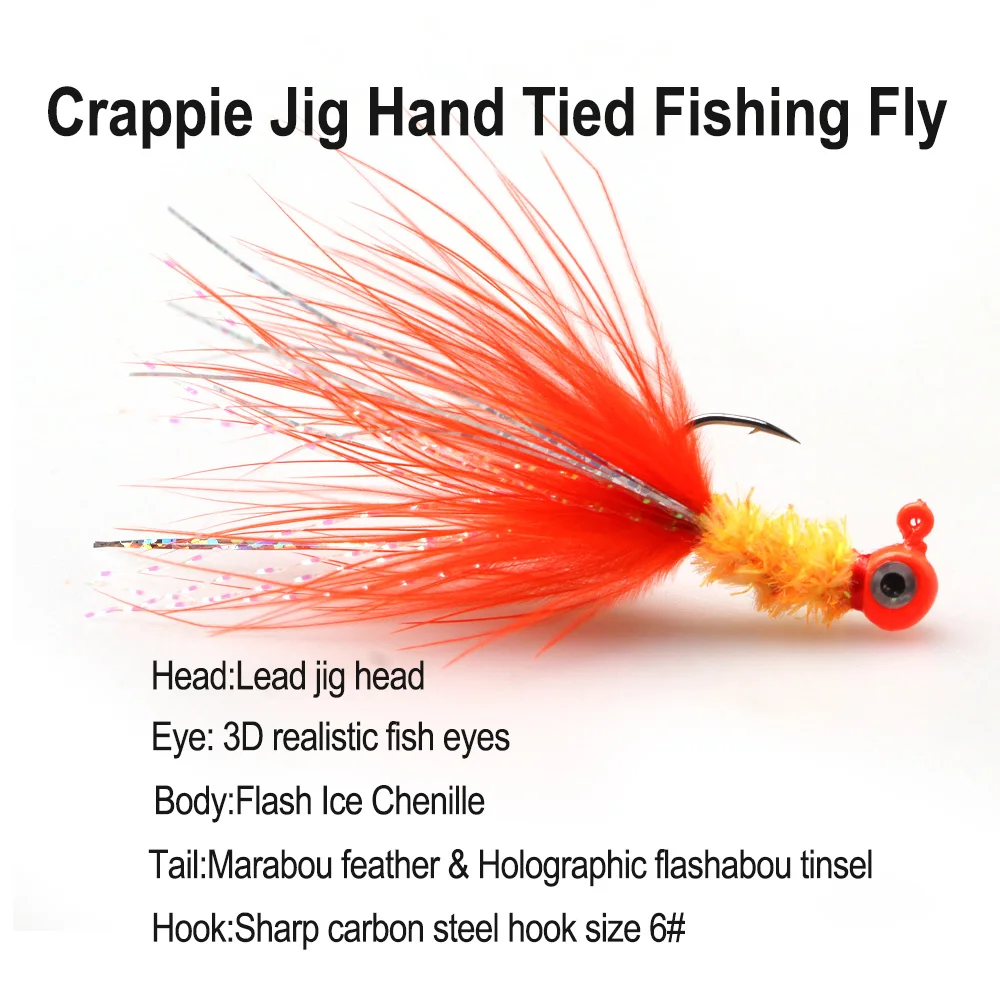 Vtwins Jig pluma marabú para crappie con bucktail y cabeza
