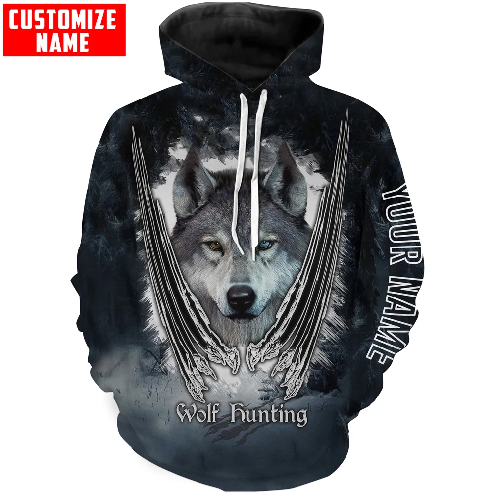 Sudadera pesca hombre con capucha – Estampado lobo 3D - imagen 3