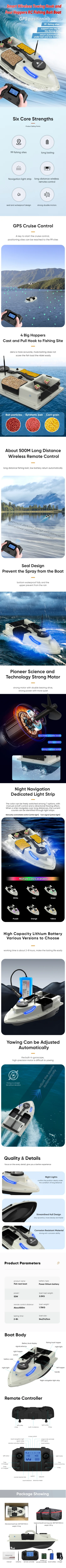 Barco cebador LOKEEVAN en agua con luces nocturnas activas