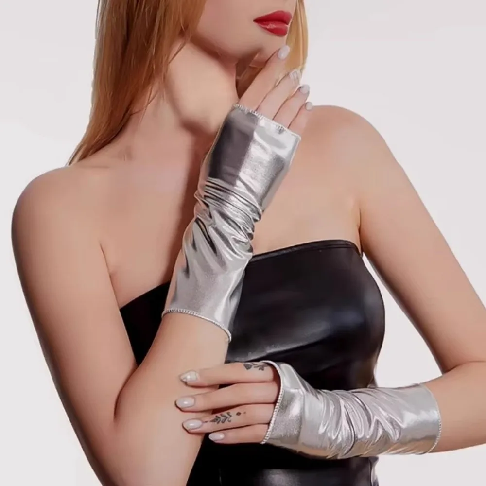 Guantes sin dedos punk brillantes en imitación de cuero para cosplay - imagen 2