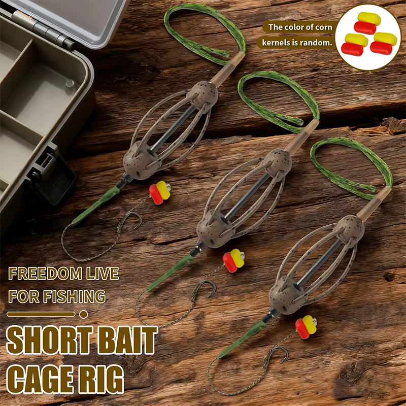 Montaje de carpfishing con jaula cebadora y anzuelos para pop-up - imagen 5