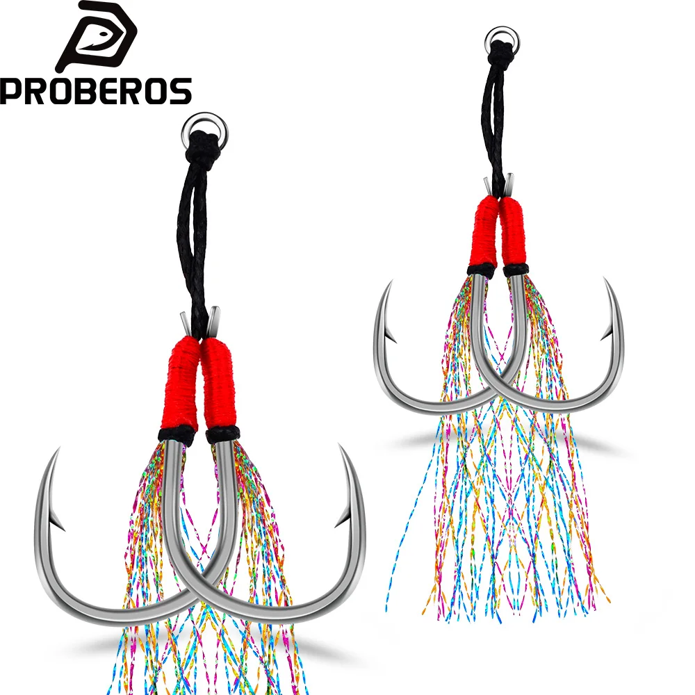 Anzuelos dobles Proberos con púas y plumas para jigging - imagen 2