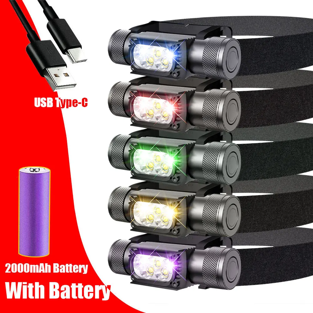 Linterna frontal LED recargable USB-C para acampar y cazar - imagen 4
