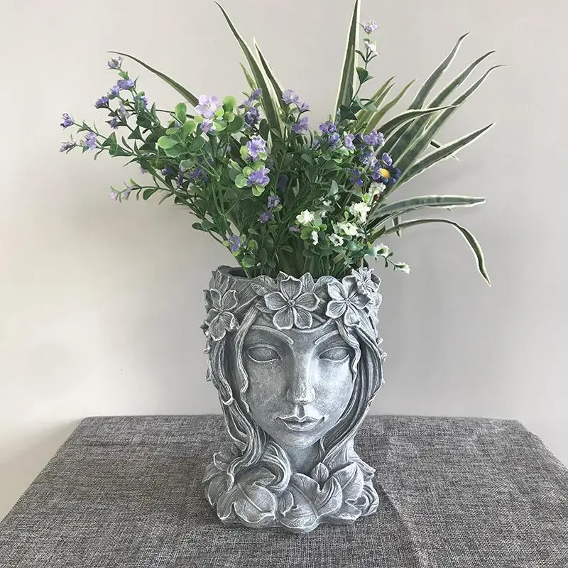 Maceta suculenta Goddess Statue con arreglo floral para jardín - imagen 4