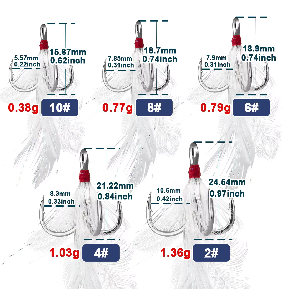 9KM Anzuelos Triples de Plumas – Para Cucharas Giratorias y Crankbait - imagen 5