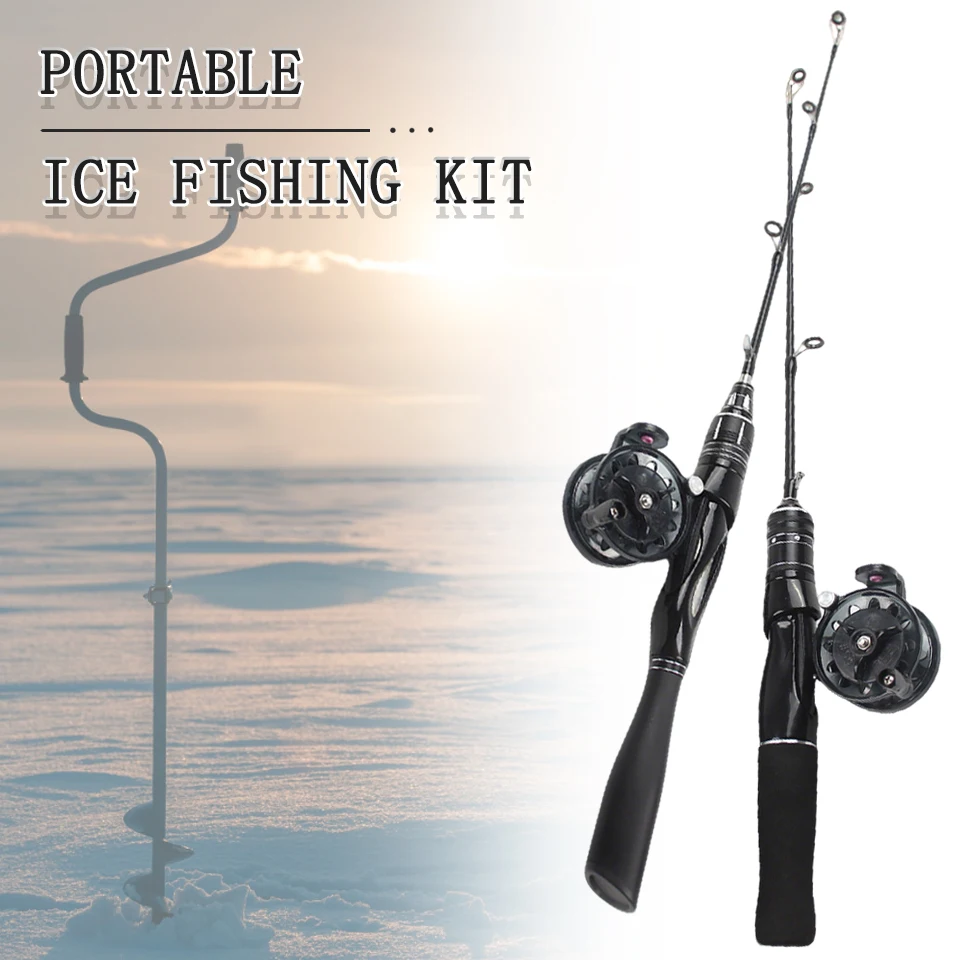 Kit completo de pesca en hielo con caña y carrete