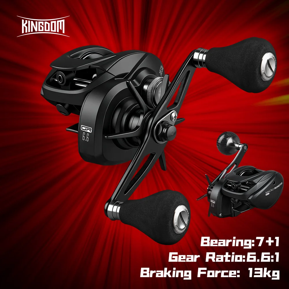 Carrete de Baitcasting Kingdom totalmente metálico, largo alcance