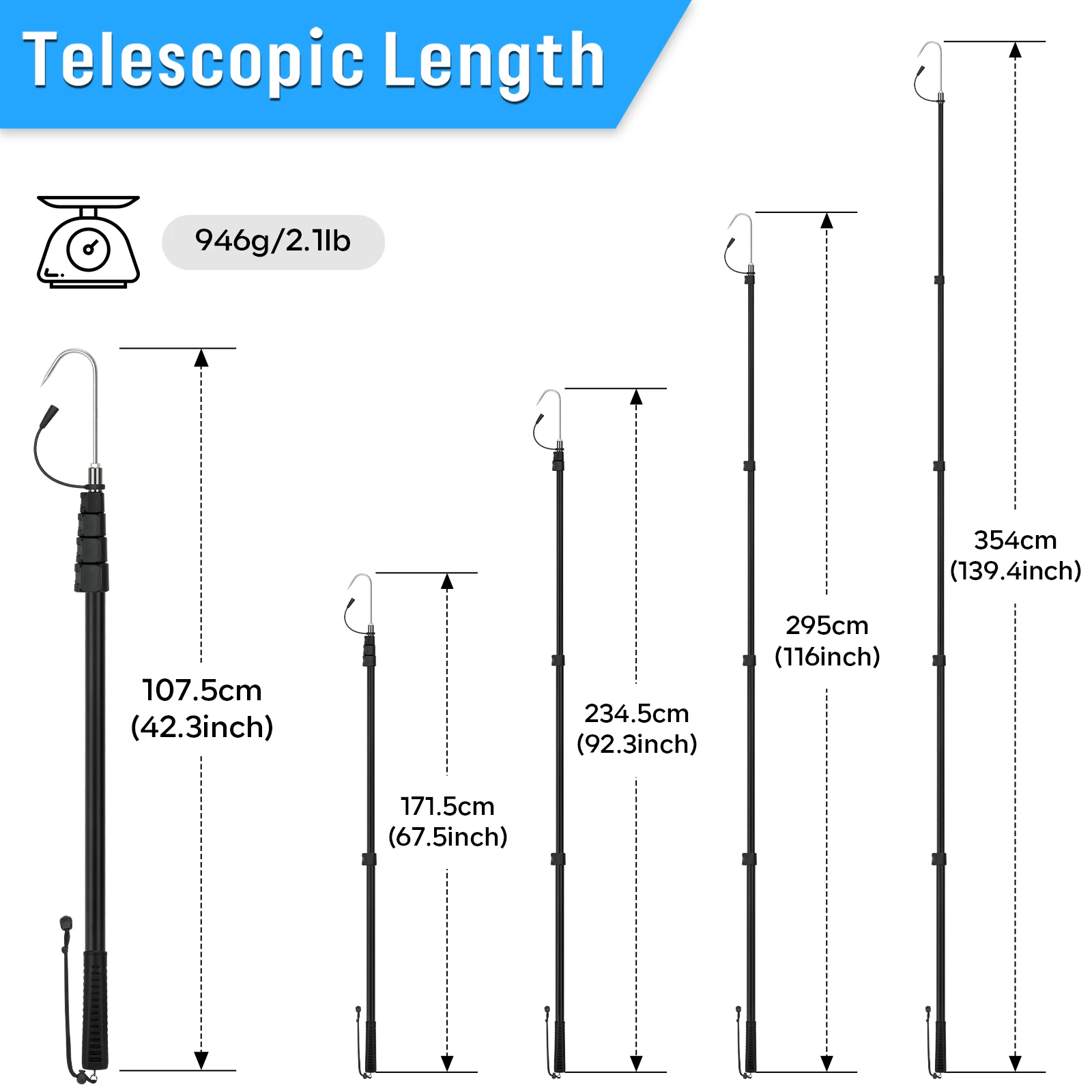 SANLIKE Gancho de pesca telescópico antideslizante de acero inox - imagen 2