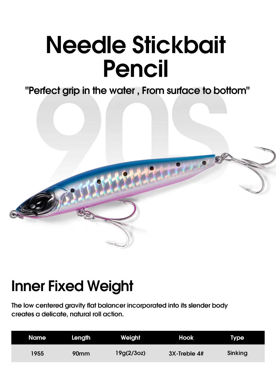 Vista general del señuelo NOEBY Stickbait de aguja