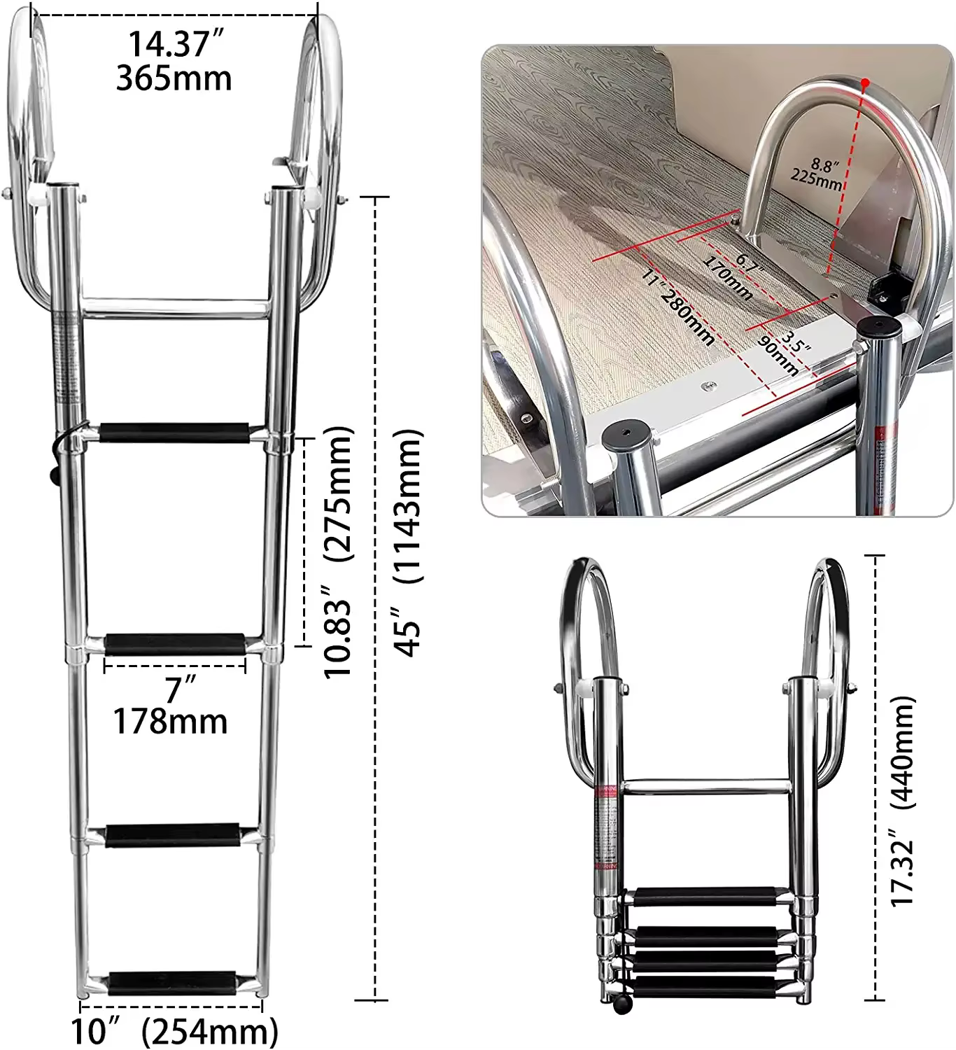 Escalera Telescópica Barco 4 Escalones Acero Inoxidable Plegable - imagen 2