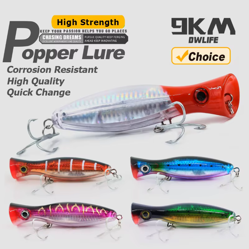 Popper de agua salada con anzuelo triple para Striper y atún