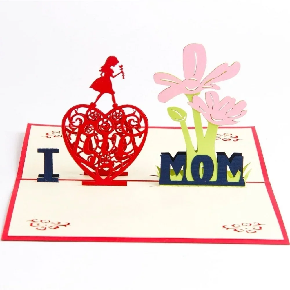 Tarjeta 3D Pop-Up Felicitación Día de la Madre – Corte Láser con Sobres