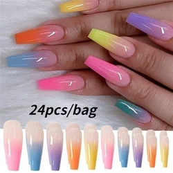 Uñas Postizas Coffin Largas Bailarina Arcoíris – 24 unidades
