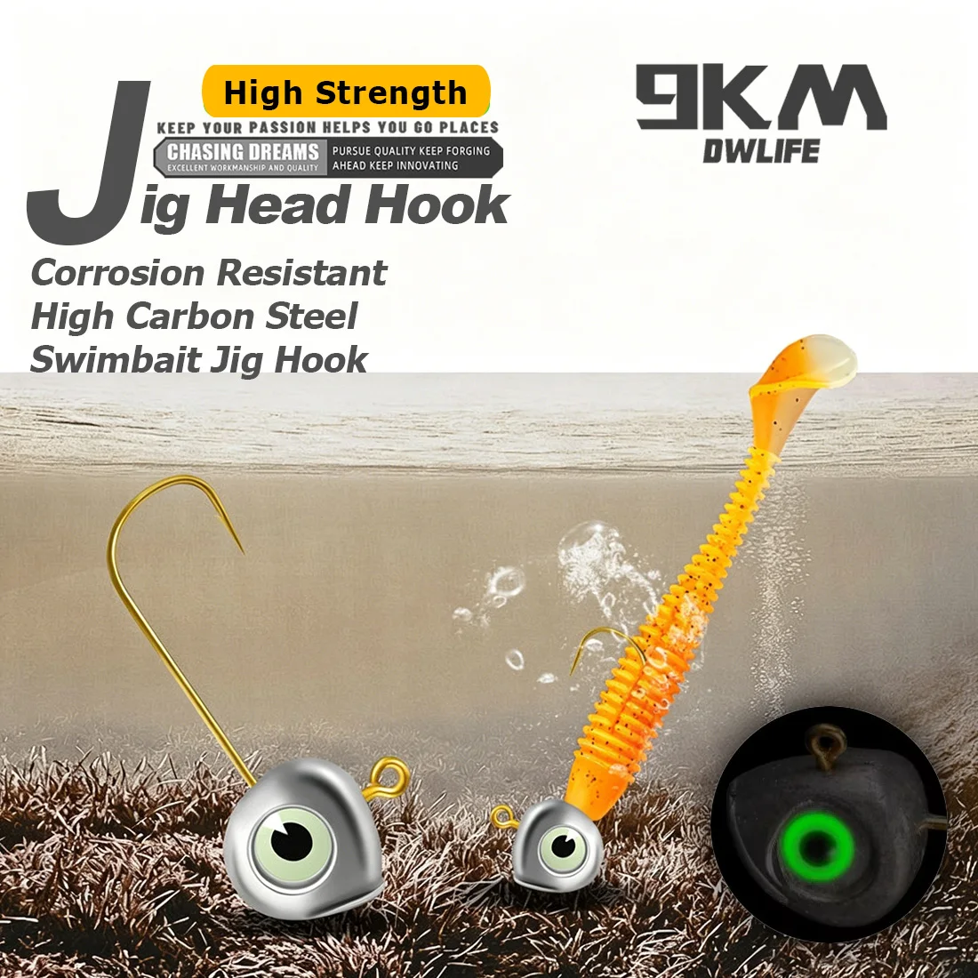 Anzuelos Jig Head Swimbait 9KM con ojos 3D luminosos para vinilo - imagen 5