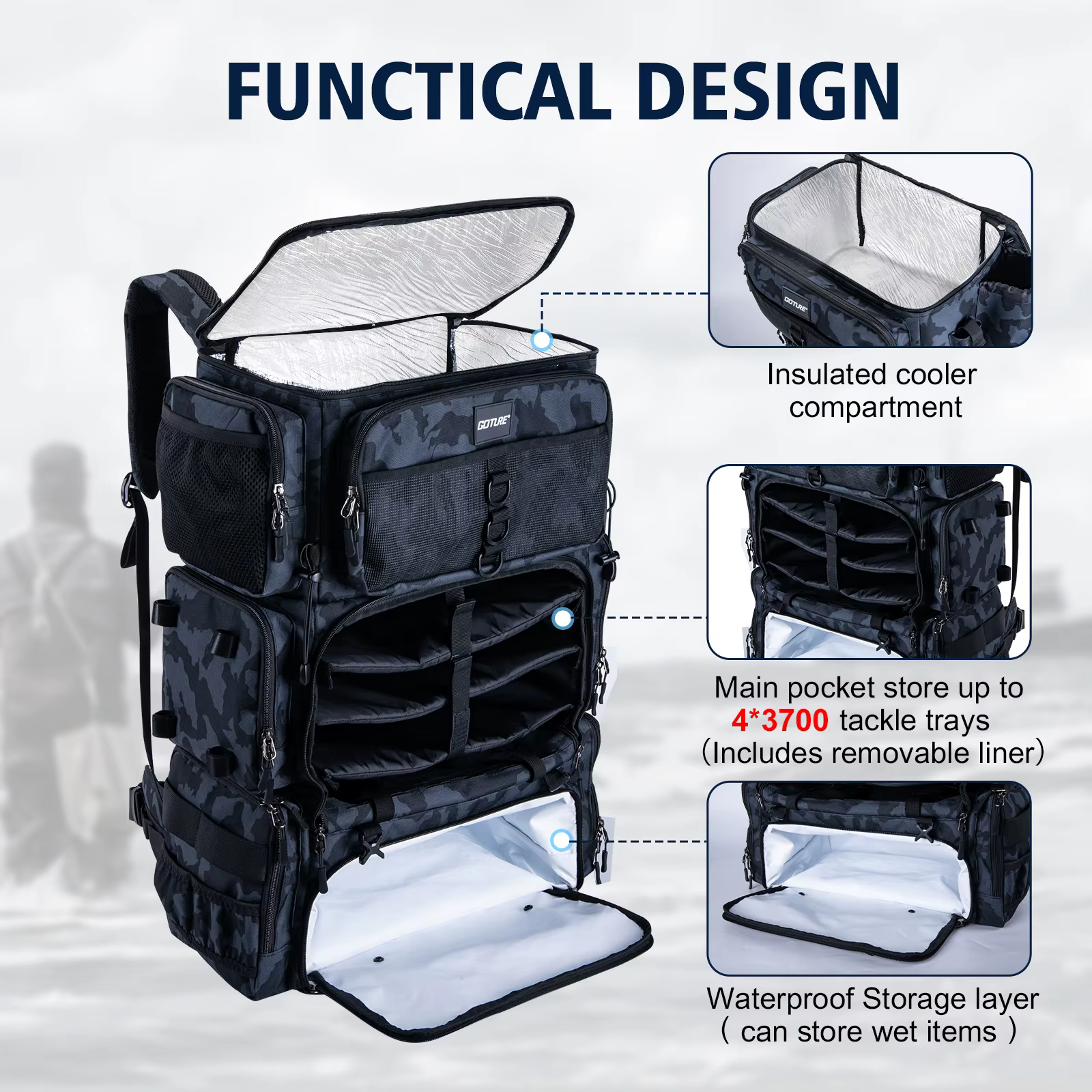 Mochila de pesca Goture 72L bolsa térmica seco/húmedo - imagen 2
