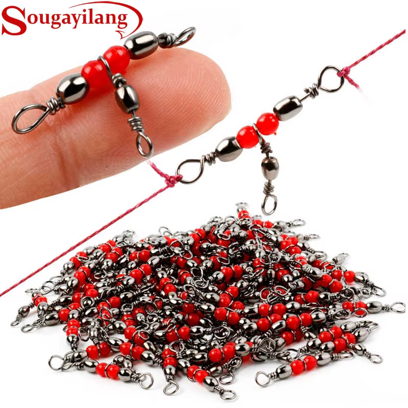 Sougayilang Conector giratorio latón tres vías – Aparejo pesca - imagen 3