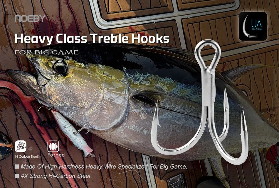 Anzuelo triple NOEBY 4X de acero al carbono para pesca de gran juego