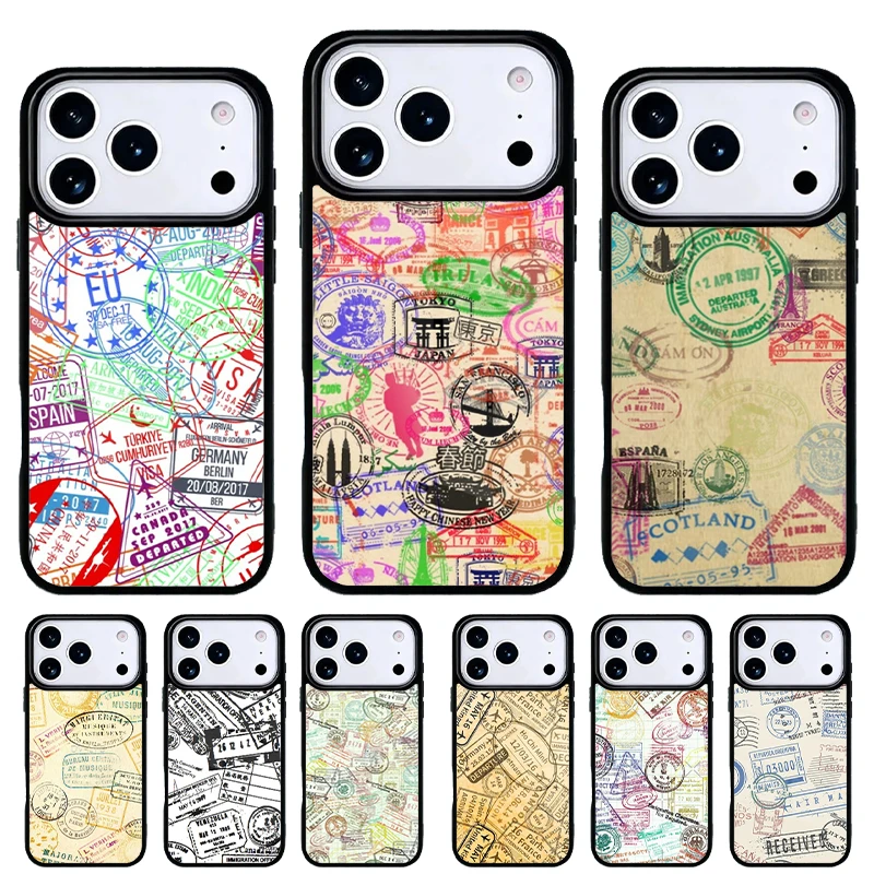 Funda Retro para iPhone con diseño de sellos de pasaporte