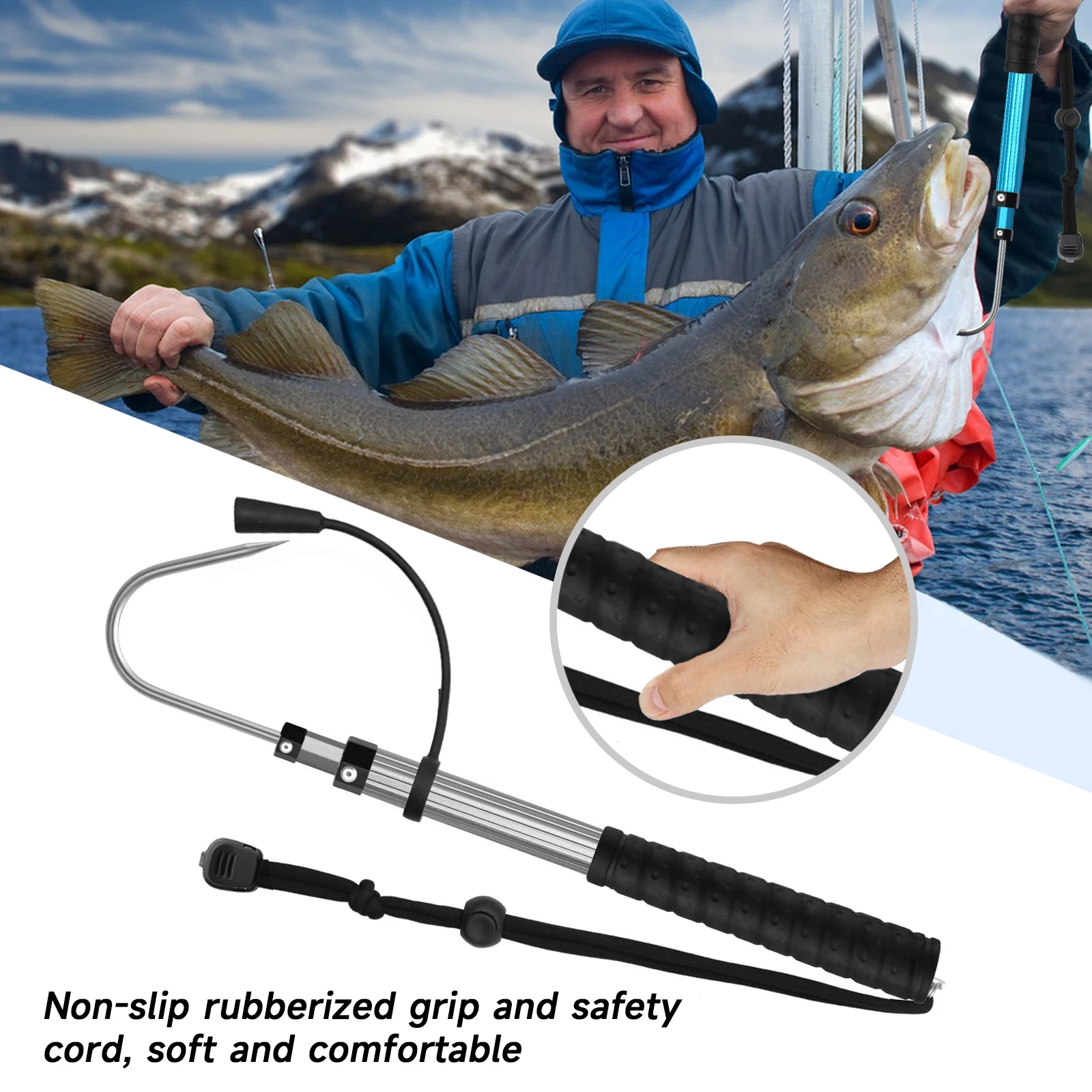 SANLIKE Anzuelo Pesca Telescópico – Inoxidable, Mango Antideslizante - imagen 4