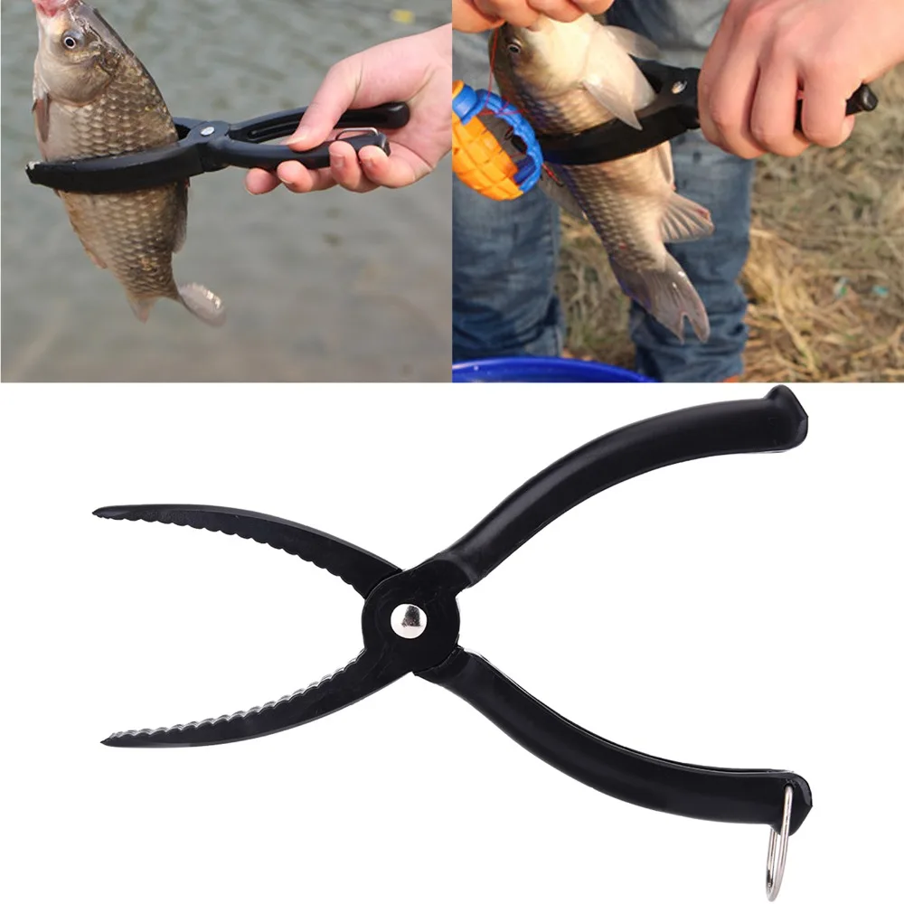 Pinza de pesca negra ABS ligera para sujetar labios de pez