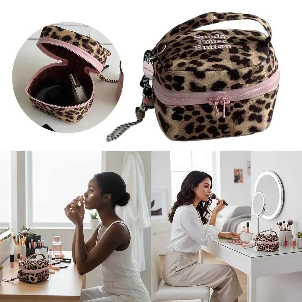 Neceser de maquillaje con cremallera estampado leopardo cuadrado - imagen 5