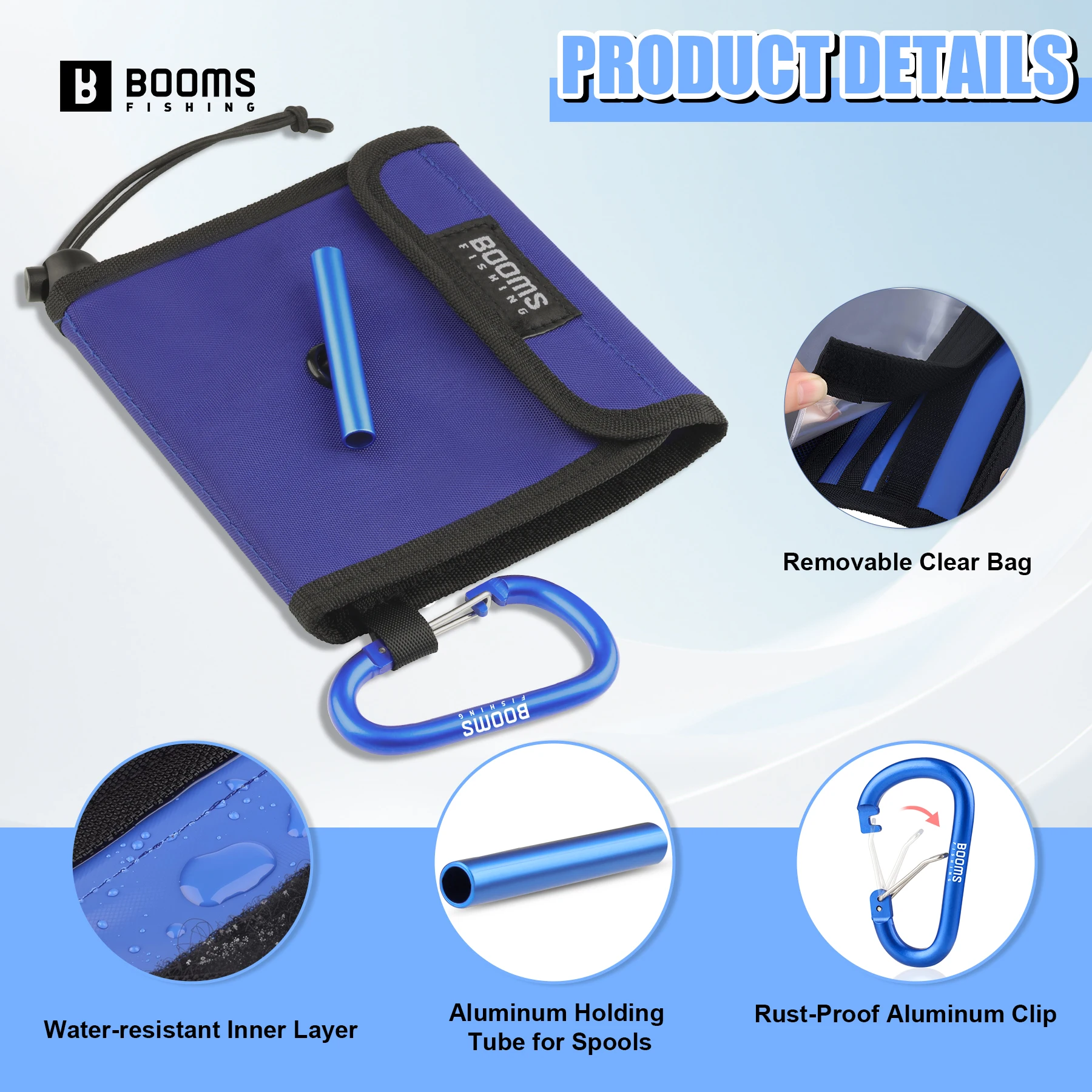Carpeta Booms Fishing cerrada, diseño compacto y resistente al agua