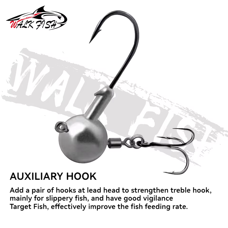 WALK FISH Jig Head – Cabeza de Plomo Offset para Lubina con Vinilo - imagen 2