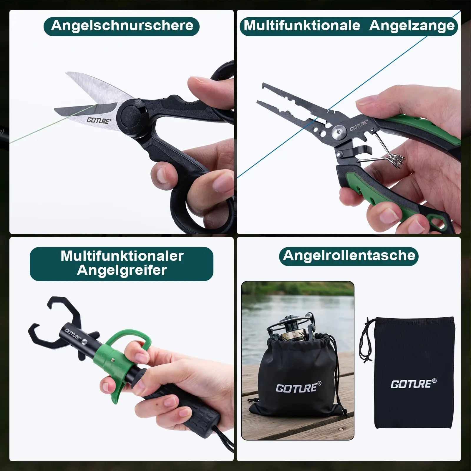 Kit Goture de Caña de carbono 1.8‑2.7 m con carrete y señuelos para lubina