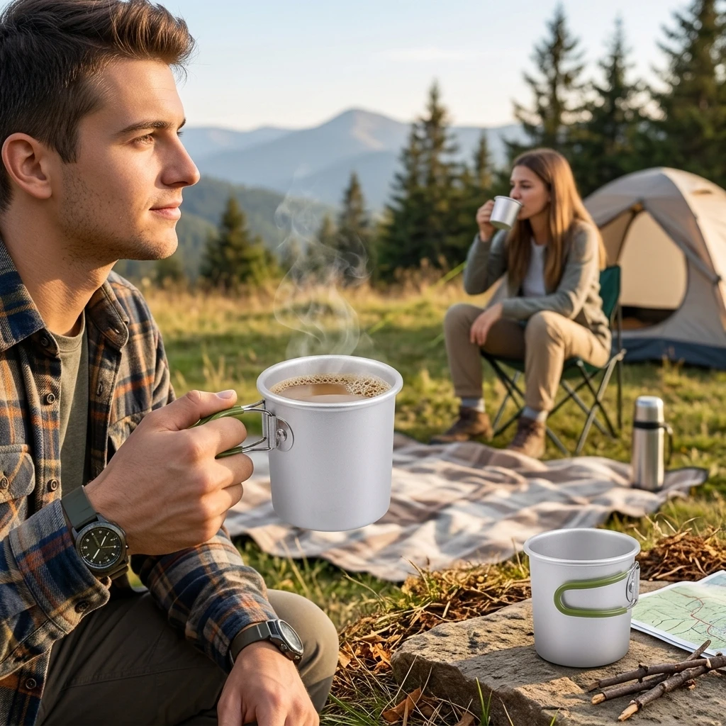 Taza plegable de aluminio con doble pared aislante – verde - imagen 4