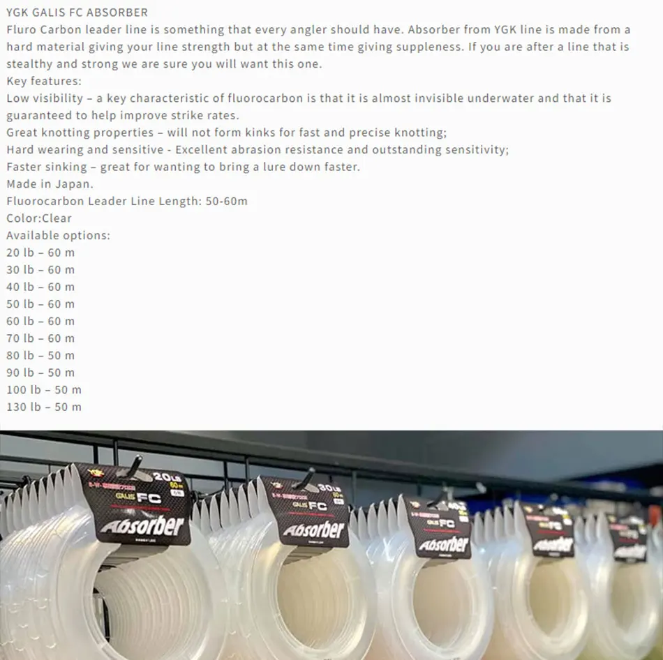 Línea de pesca YGKFC Galis FC Absorber 100% fluorocarbono
