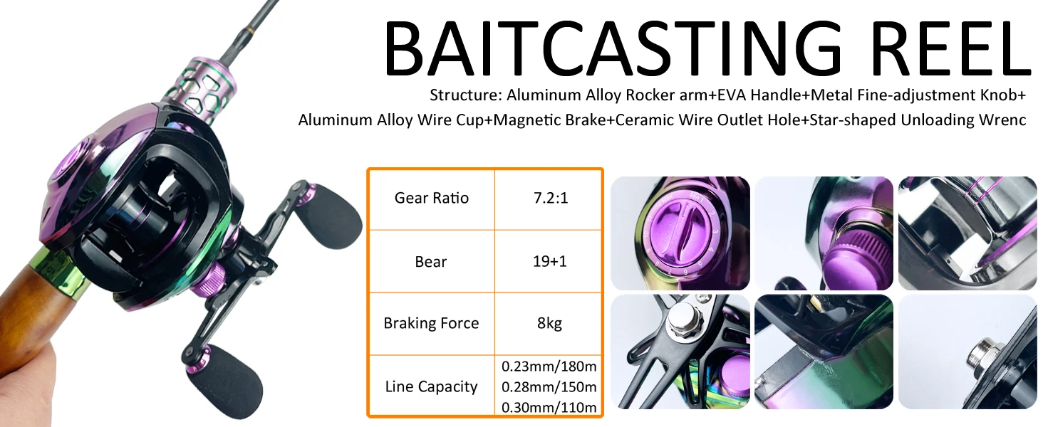Carrete baitcasting FREE FISHER con freno magnético y agarre de EVA
