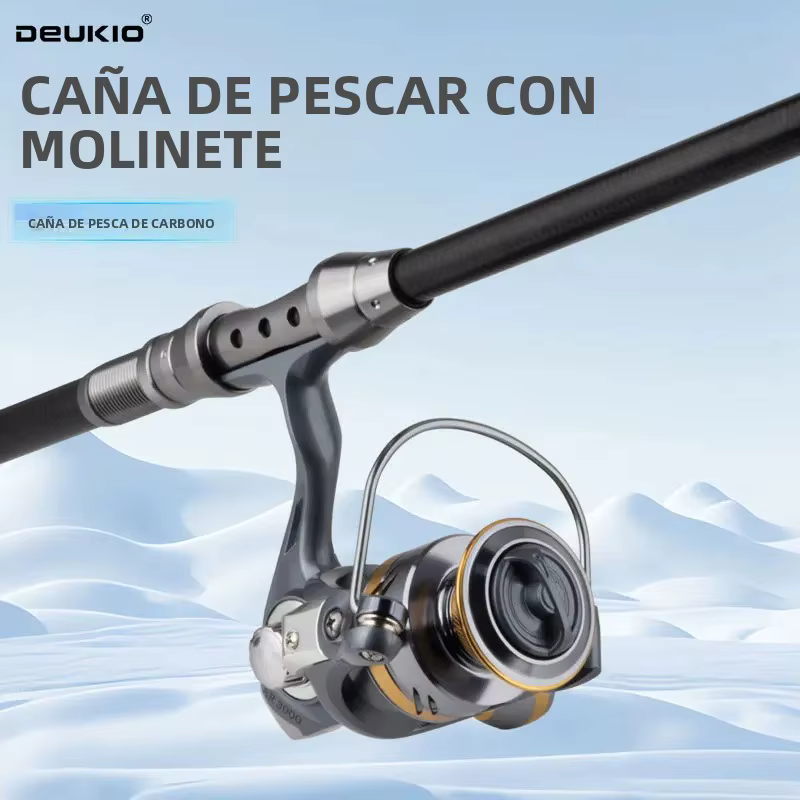 DEUKIO Combo Caña y Carrete Telescópica Spinning Agua Salada Dulce