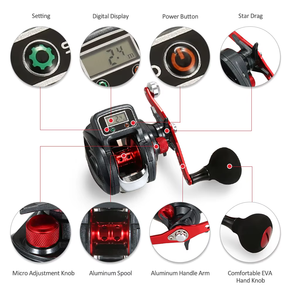 Carrete Baitcasting con Contador de Línea LED – Perfil Bajo 6.3:1 - imagen 2