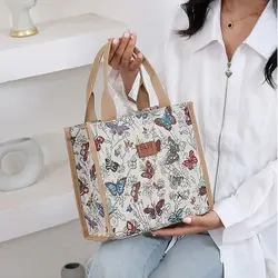 Bolsa térmica para almuerzo de lona impermeable con mariposas