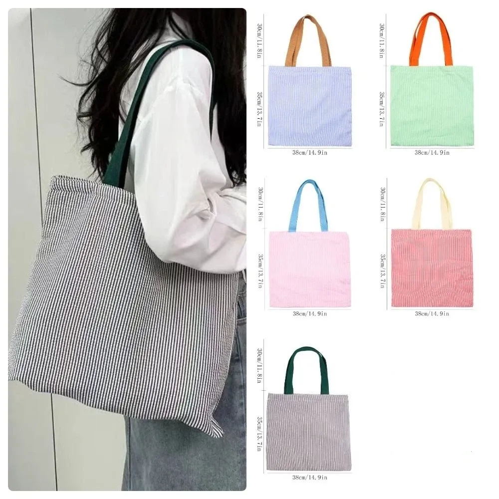 Bolso de hombro de lona con cremallera cuadrado a rayas gran capacidad - imagen 4