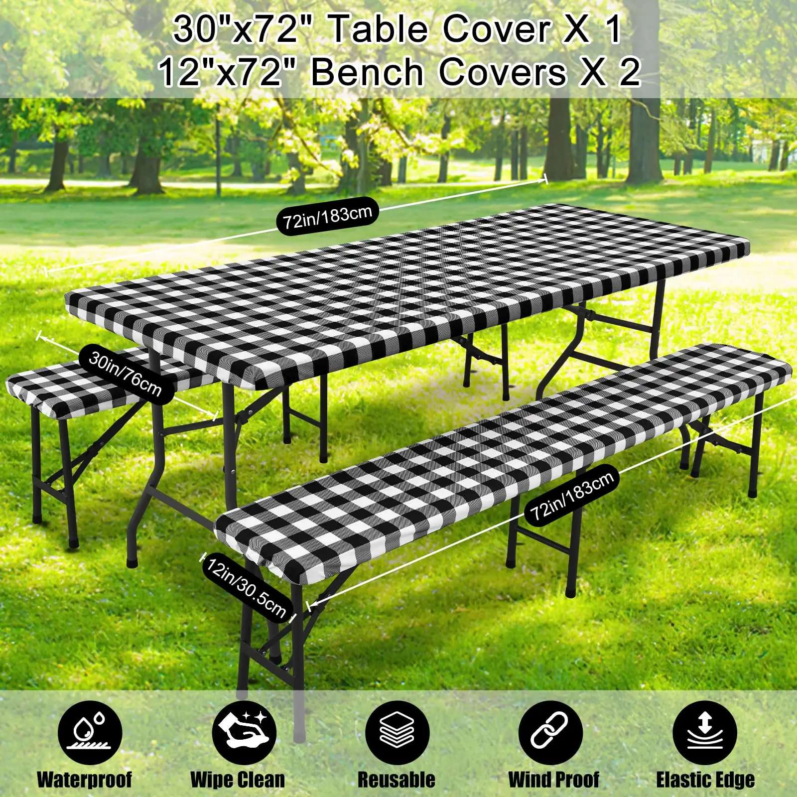 Funda impermeable para mesa de picnic elástica ajustable a cuadros - imagen 2