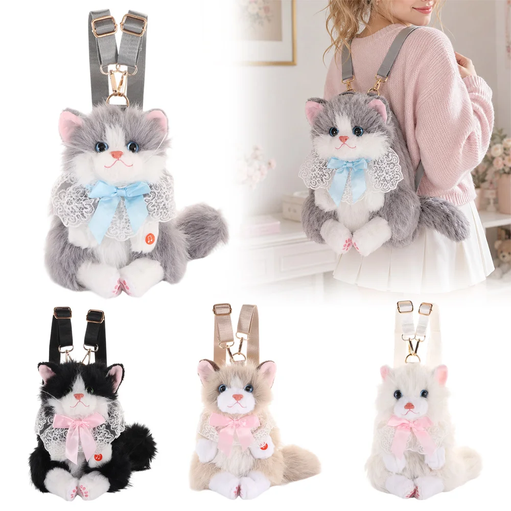Mochila de gato realista de peluche suave para muñeca adorable - imagen 2