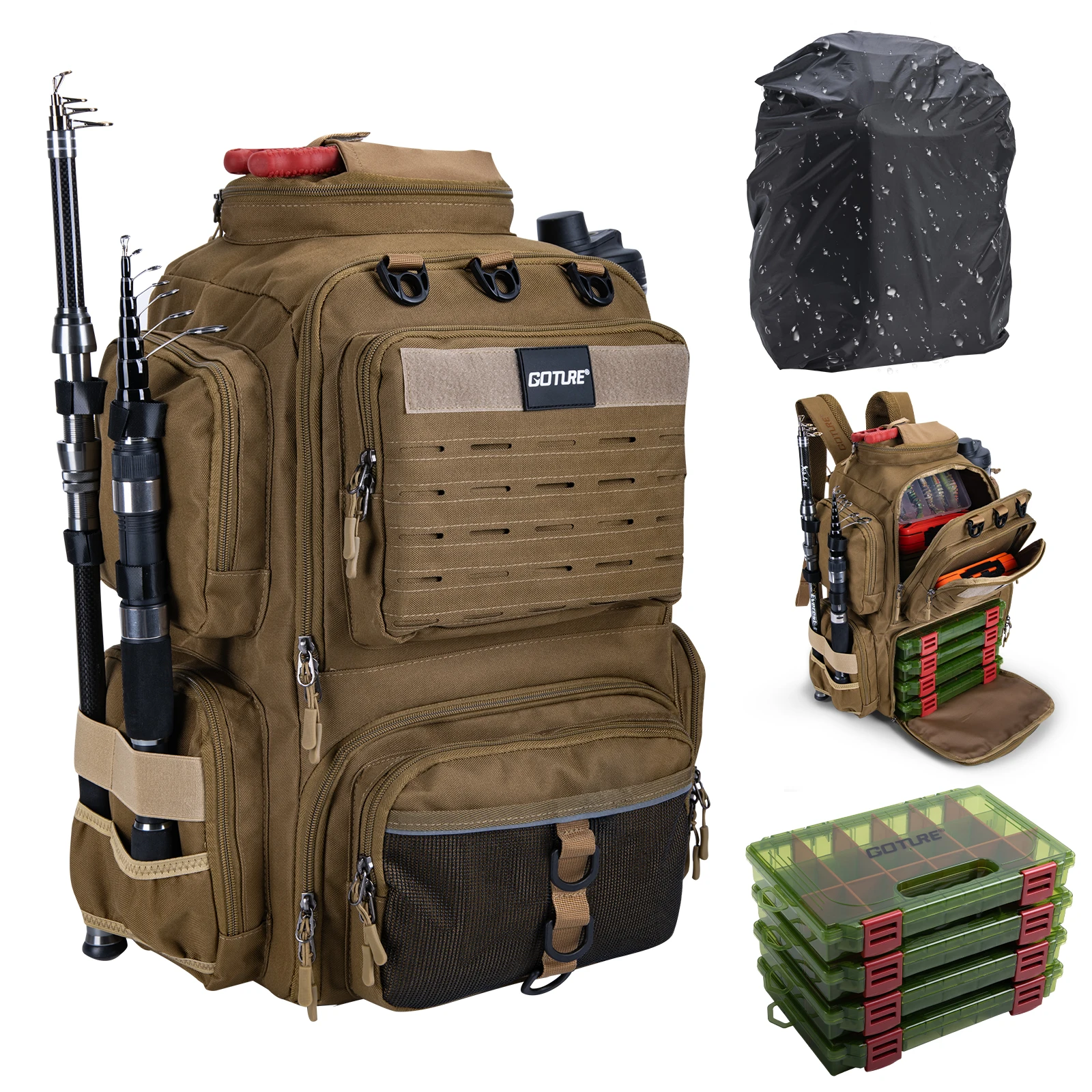 Mochila pesca Goture impermeable 900D – Bolsa aparejos soportes caña - imagen 4